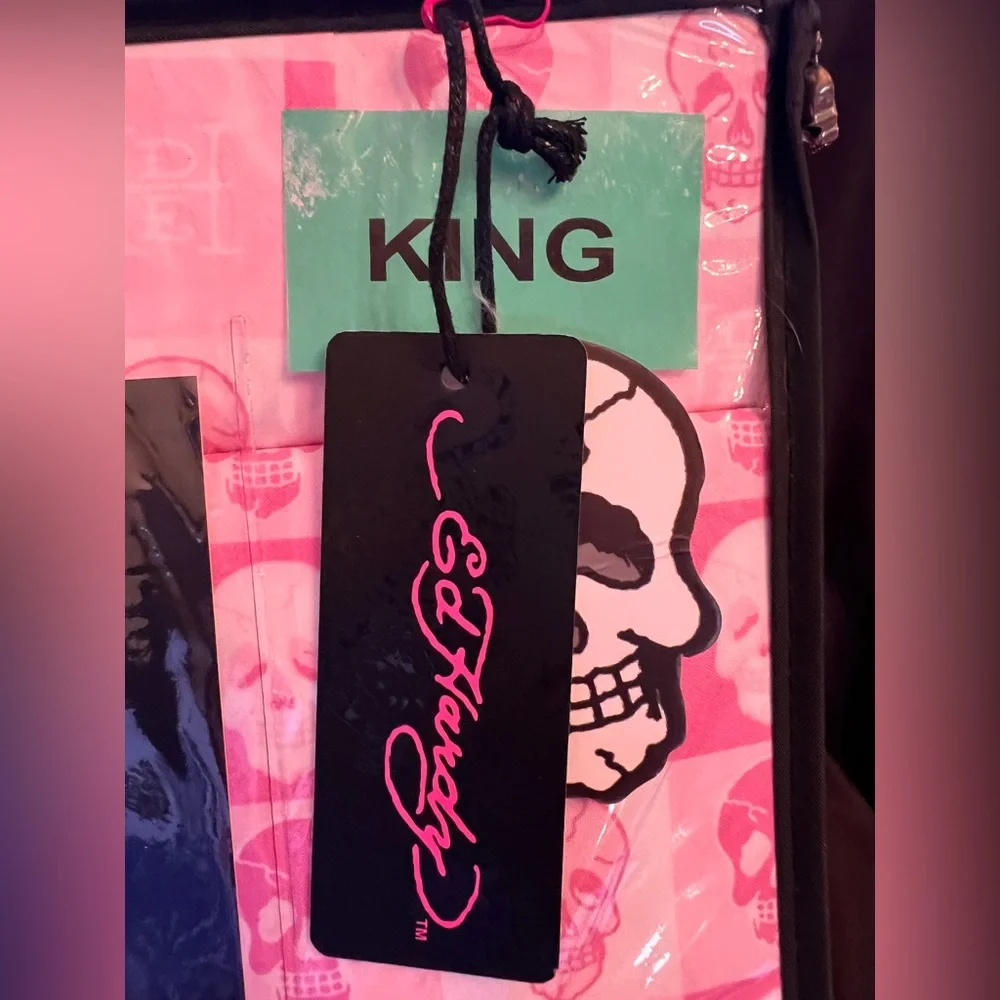 Ed Hardy King Pink Skull 6pc Sheet Set Double Brushed Y2K Bedding